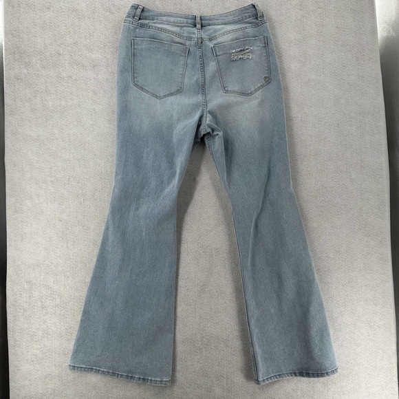 Indigo Rein High Rise Flare Leg Curvy Jeans Womens 15 Stretch Denim Blue Ripped - Picture 2 of 14